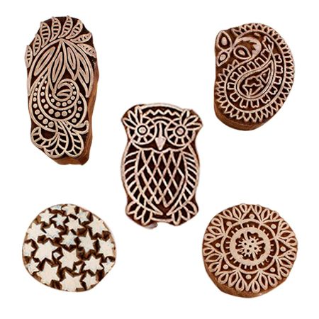 Set of 5 Piece New Mix Wooden Printing Blocks